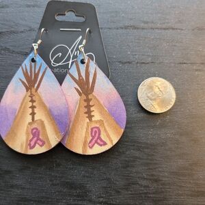Hand-Painted Tipi Breast Cancer Earrings